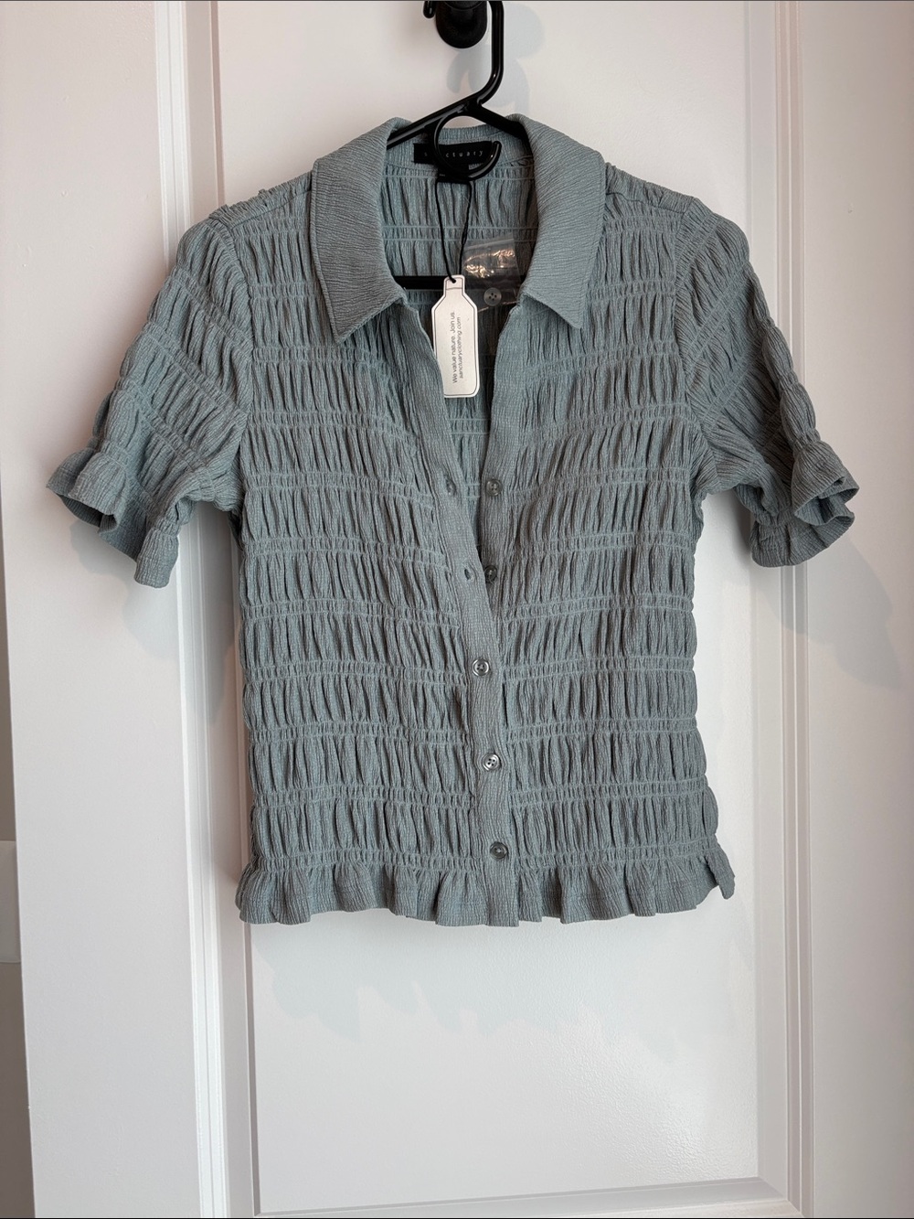 Sanctuary Seafoam Textured Button-Down Short Sleeve Top